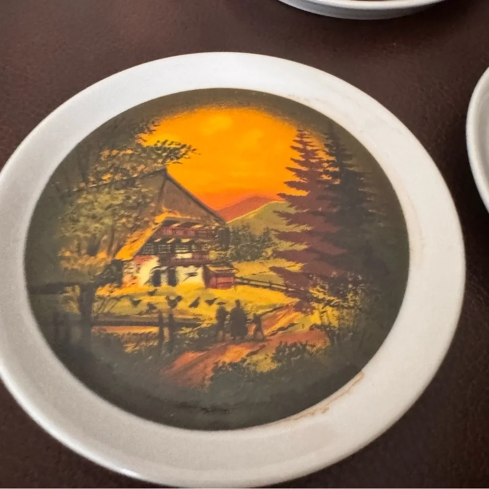 Vintage Black Forest Schramberg Majolika Coaster Set 6Pc